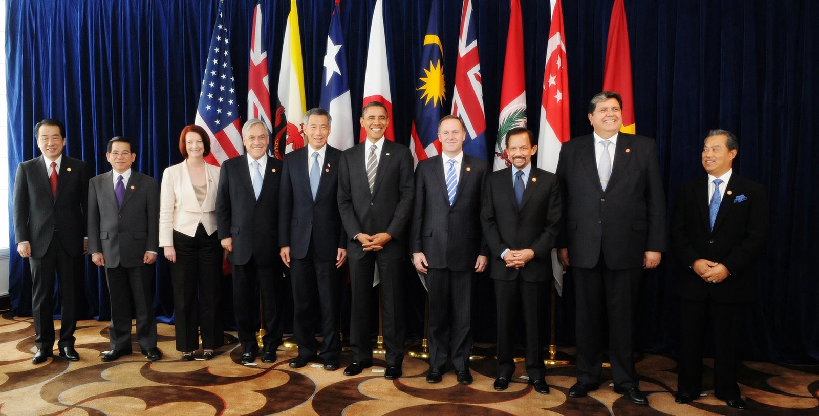 Leaders of TPP member states and prospective member states at a TPP summit in 2010.
