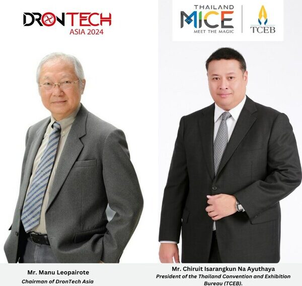 Mr. Chiruit Isarangkun Na Ayuthaya, President of TCEB, and Mr. Manu Leopairote, Chairman of DronTech Asia support the event’s 2024 debut