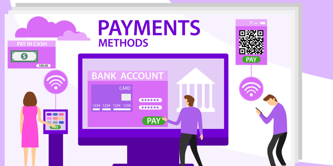 Cash money and electronic payment methods. Payment methods vector flat illustration. Payment method and option or channel to transfer money.